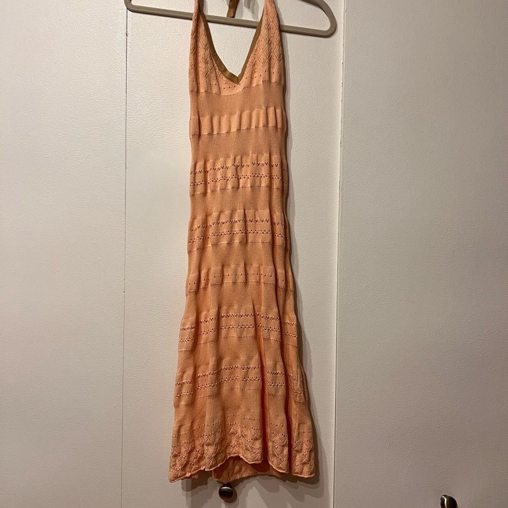 Peach Halter Neck Knit Dress